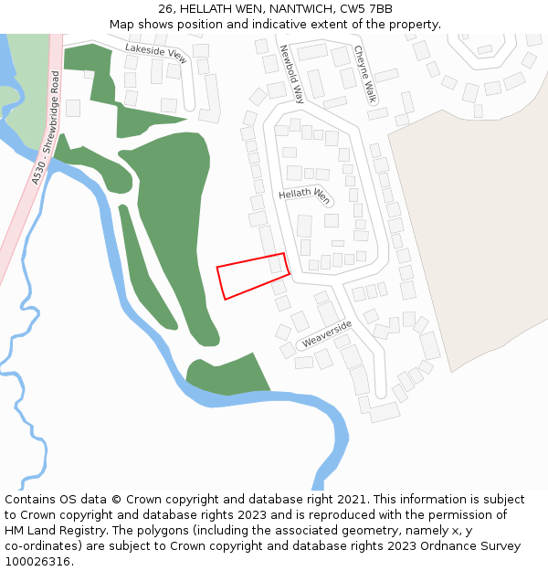 26, HELLATH WEN, NANTWICH, CW5 7BB: Location map and indicative extent of plot