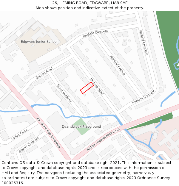 26, HEMING ROAD, EDGWARE, HA8 9AE: Location map and indicative extent of plot