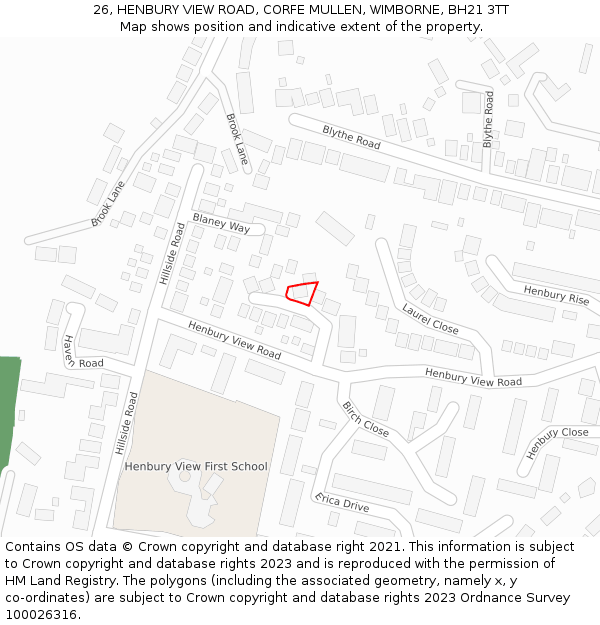 26, HENBURY VIEW ROAD, CORFE MULLEN, WIMBORNE, BH21 3TT: Location map and indicative extent of plot