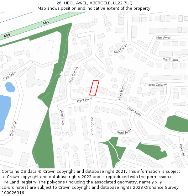 26, HEOL AWEL, ABERGELE, LL22 7UQ: Location map and indicative extent of plot