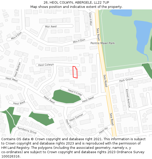 26, HEOL COLWYN, ABERGELE, LL22 7UP: Location map and indicative extent of plot