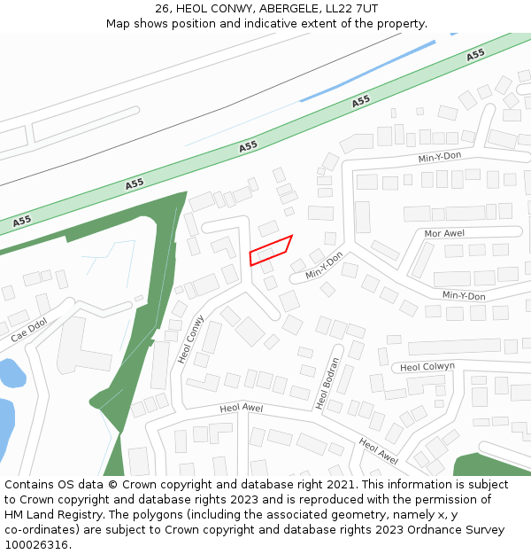 26, HEOL CONWY, ABERGELE, LL22 7UT: Location map and indicative extent of plot