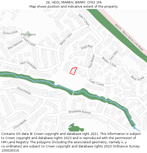 26, HEOL MIAREN, BARRY, CF63 1FA: Location map and indicative extent of plot