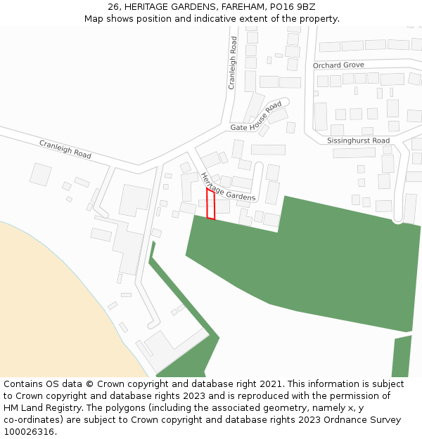 26, HERITAGE GARDENS, FAREHAM, PO16 9BZ: Location map and indicative extent of plot