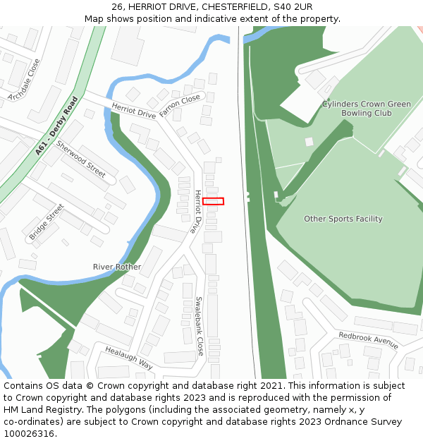 26, HERRIOT DRIVE, CHESTERFIELD, S40 2UR: Location map and indicative extent of plot