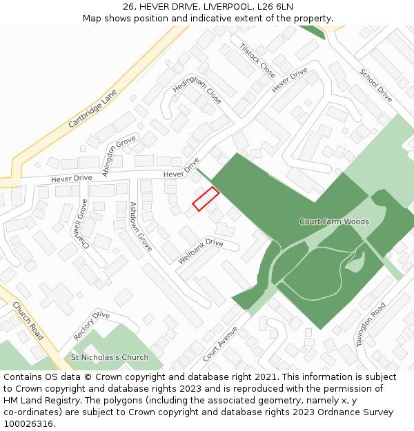 26, HEVER DRIVE, LIVERPOOL, L26 6LN: Location map and indicative extent of plot