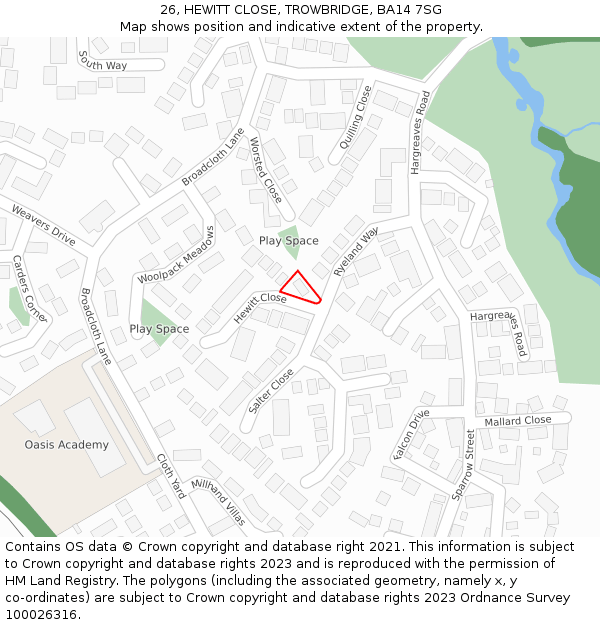 26, HEWITT CLOSE, TROWBRIDGE, BA14 7SG: Location map and indicative extent of plot