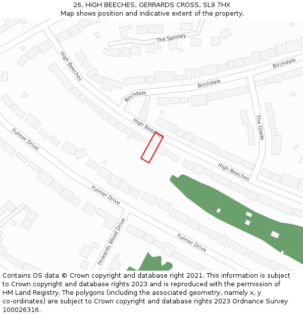 26, HIGH BEECHES, GERRARDS CROSS, SL9 7HX: Location map and indicative extent of plot