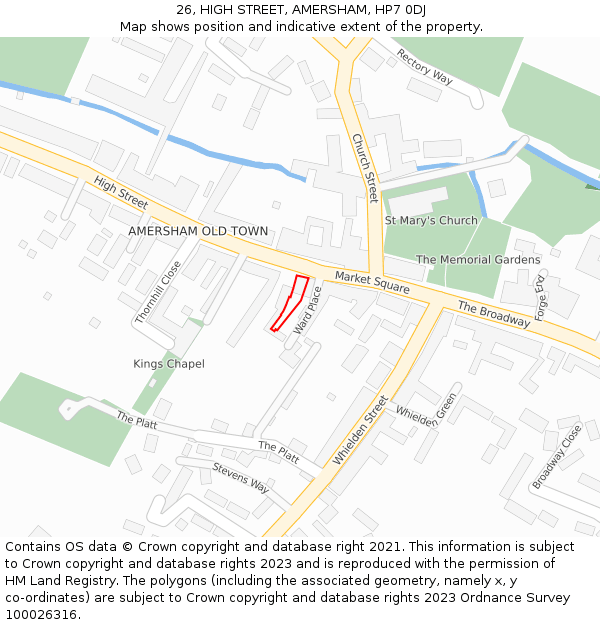 26, HIGH STREET, AMERSHAM, HP7 0DJ: Location map and indicative extent of plot