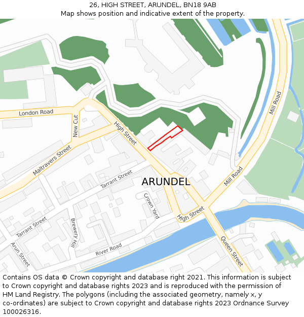 26, HIGH STREET, ARUNDEL, BN18 9AB: Location map and indicative extent of plot