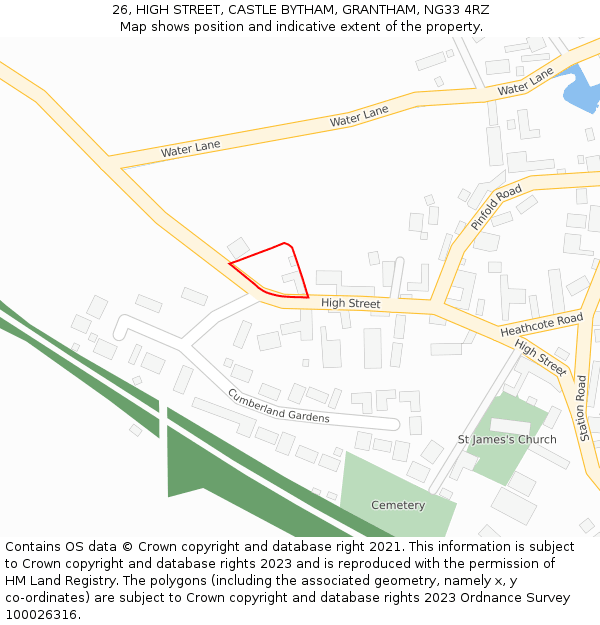 26, HIGH STREET, CASTLE BYTHAM, GRANTHAM, NG33 4RZ: Location map and indicative extent of plot