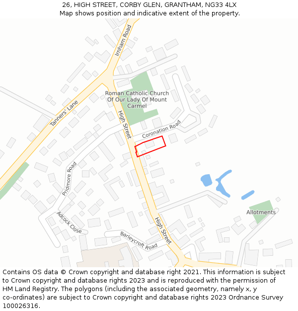 26, HIGH STREET, CORBY GLEN, GRANTHAM, NG33 4LX: Location map and indicative extent of plot