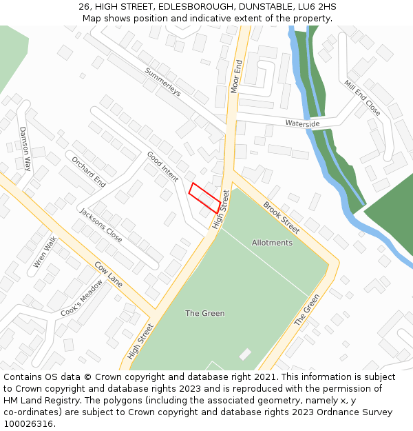 26, HIGH STREET, EDLESBOROUGH, DUNSTABLE, LU6 2HS: Location map and indicative extent of plot