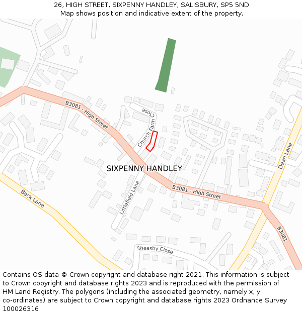 26, HIGH STREET, SIXPENNY HANDLEY, SALISBURY, SP5 5ND: Location map and indicative extent of plot