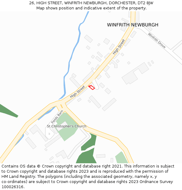 26, HIGH STREET, WINFRITH NEWBURGH, DORCHESTER, DT2 8JW: Location map and indicative extent of plot