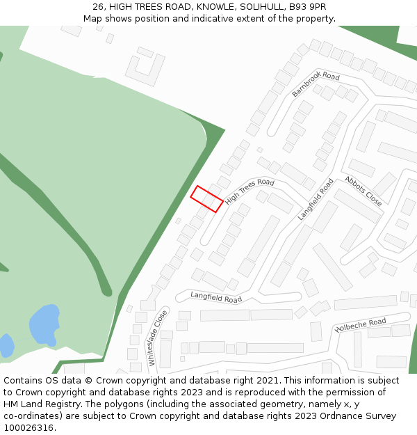 26, HIGH TREES ROAD, KNOWLE, SOLIHULL, B93 9PR: Location map and indicative extent of plot