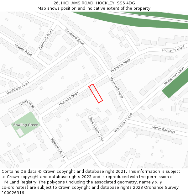 26, HIGHAMS ROAD, HOCKLEY, SS5 4DG: Location map and indicative extent of plot