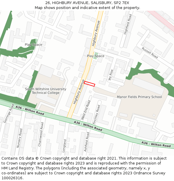 26, HIGHBURY AVENUE, SALISBURY, SP2 7EX: Location map and indicative extent of plot