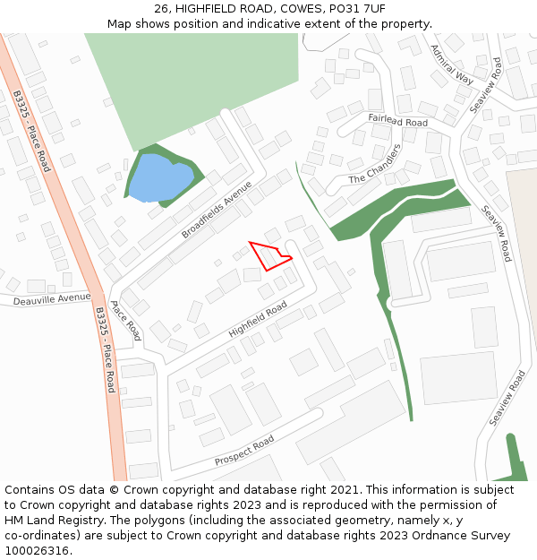 26, HIGHFIELD ROAD, COWES, PO31 7UF: Location map and indicative extent of plot