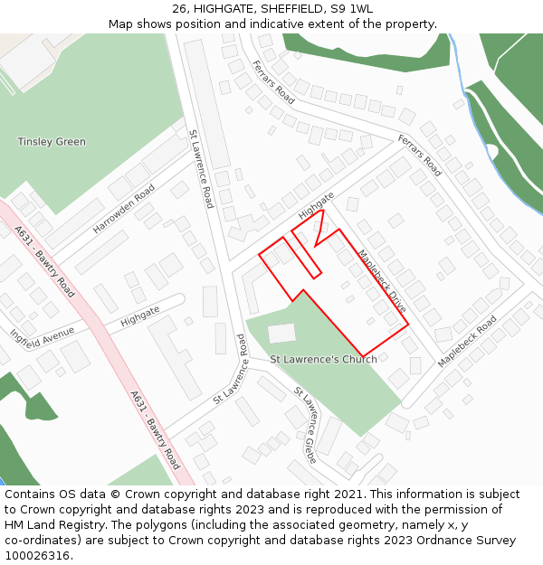 26, HIGHGATE, SHEFFIELD, S9 1WL: Location map and indicative extent of plot