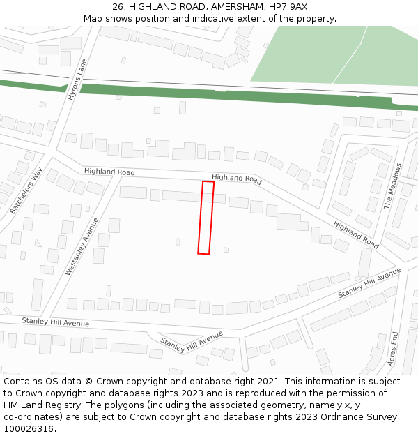 26, HIGHLAND ROAD, AMERSHAM, HP7 9AX: Location map and indicative extent of plot