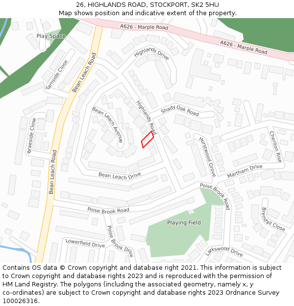 26, HIGHLANDS ROAD, STOCKPORT, SK2 5HU: Location map and indicative extent of plot