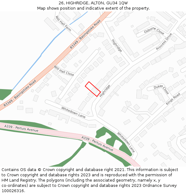 26, HIGHRIDGE, ALTON, GU34 1QW: Location map and indicative extent of plot