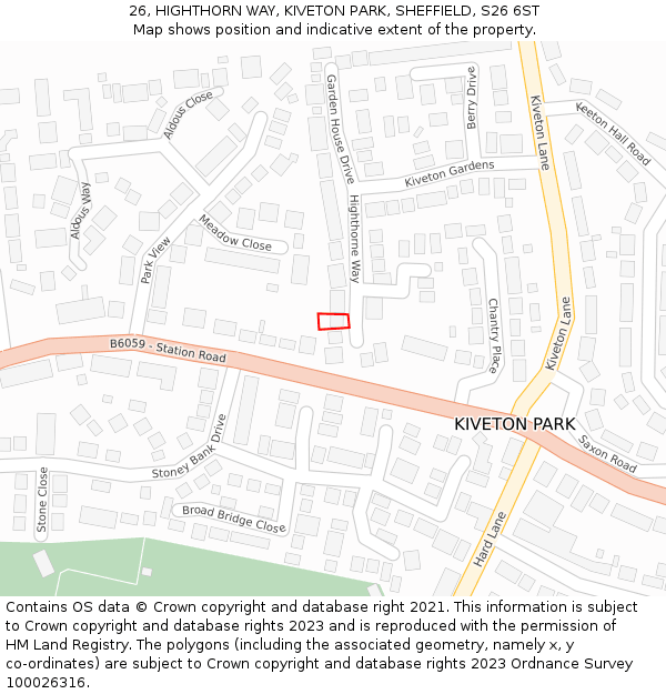 26, HIGHTHORN WAY, KIVETON PARK, SHEFFIELD, S26 6ST: Location map and indicative extent of plot