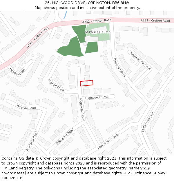 26, HIGHWOOD DRIVE, ORPINGTON, BR6 8HW: Location map and indicative extent of plot