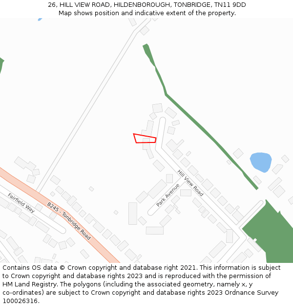 26, HILL VIEW ROAD, HILDENBOROUGH, TONBRIDGE, TN11 9DD: Location map and indicative extent of plot