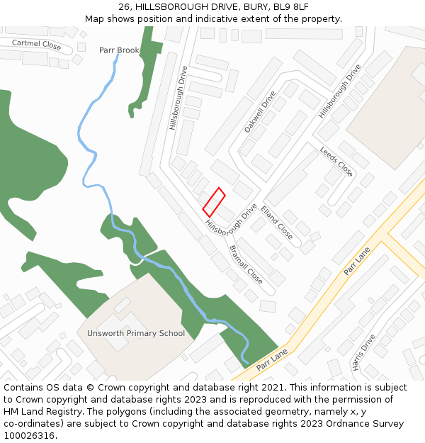 26, HILLSBOROUGH DRIVE, BURY, BL9 8LF: Location map and indicative extent of plot