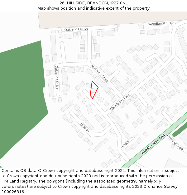 26, HILLSIDE, BRANDON, IP27 0NL: Location map and indicative extent of plot