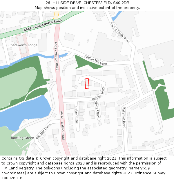 26, HILLSIDE DRIVE, CHESTERFIELD, S40 2DB: Location map and indicative extent of plot