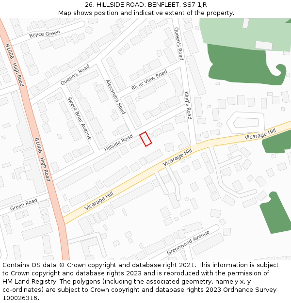 26, HILLSIDE ROAD, BENFLEET, SS7 1JR: Location map and indicative extent of plot