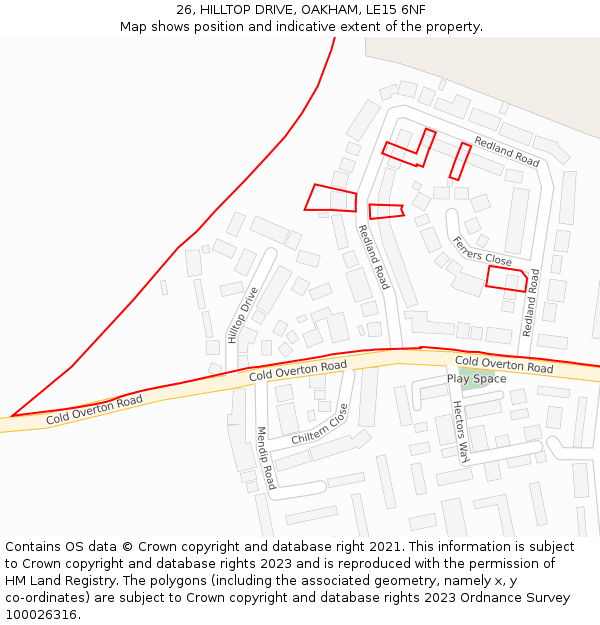 26, HILLTOP DRIVE, OAKHAM, LE15 6NF: Location map and indicative extent of plot