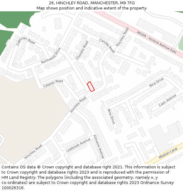 26, HINCHLEY ROAD, MANCHESTER, M9 7FG: Location map and indicative extent of plot