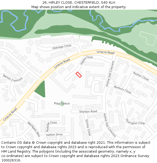 26, HIPLEY CLOSE, CHESTERFIELD, S40 4LH: Location map and indicative extent of plot