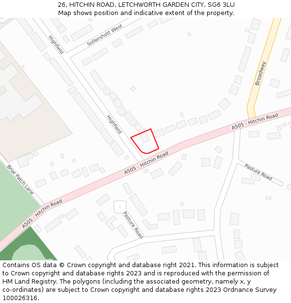 26, HITCHIN ROAD, LETCHWORTH GARDEN CITY, SG6 3LU: Location map and indicative extent of plot