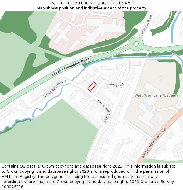26, HITHER BATH BRIDGE, BRISTOL, BS4 5DJ: Location map and indicative extent of plot