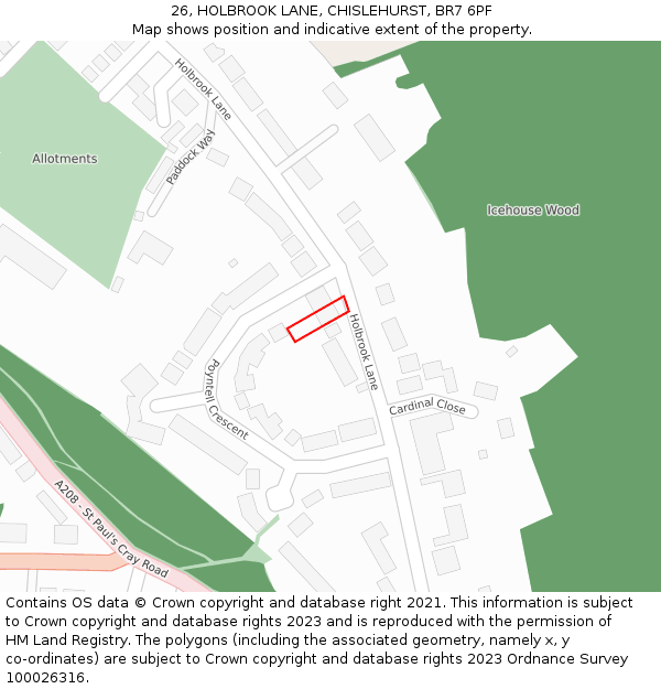 26, HOLBROOK LANE, CHISLEHURST, BR7 6PF: Location map and indicative extent of plot