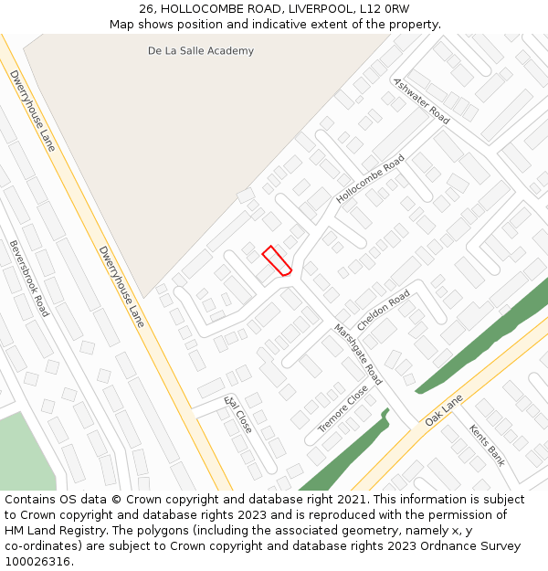 26, HOLLOCOMBE ROAD, LIVERPOOL, L12 0RW: Location map and indicative extent of plot
