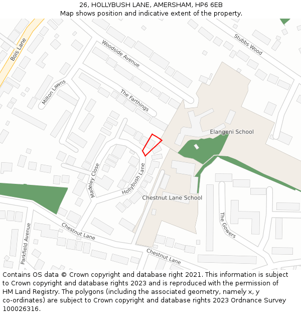 26, HOLLYBUSH LANE, AMERSHAM, HP6 6EB: Location map and indicative extent of plot