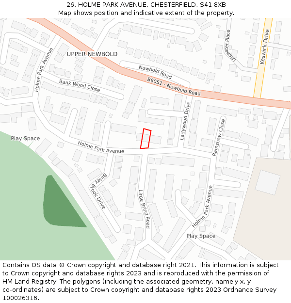 26, HOLME PARK AVENUE, CHESTERFIELD, S41 8XB: Location map and indicative extent of plot