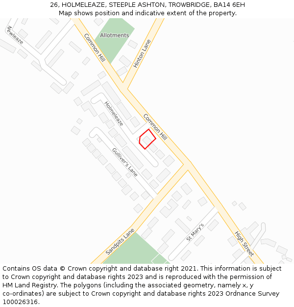 26, HOLMELEAZE, STEEPLE ASHTON, TROWBRIDGE, BA14 6EH: Location map and indicative extent of plot