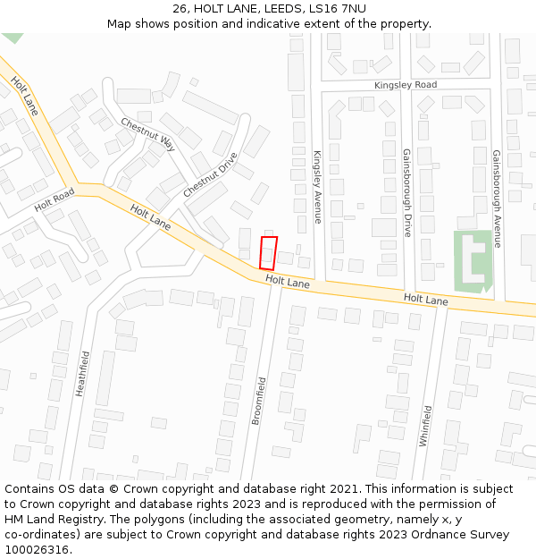 26, HOLT LANE, LEEDS, LS16 7NU: Location map and indicative extent of plot