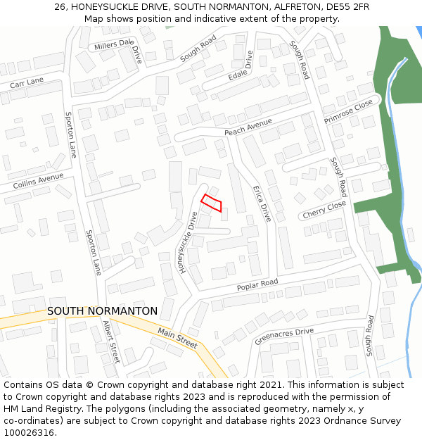 26, HONEYSUCKLE DRIVE, SOUTH NORMANTON, ALFRETON, DE55 2FR: Location map and indicative extent of plot