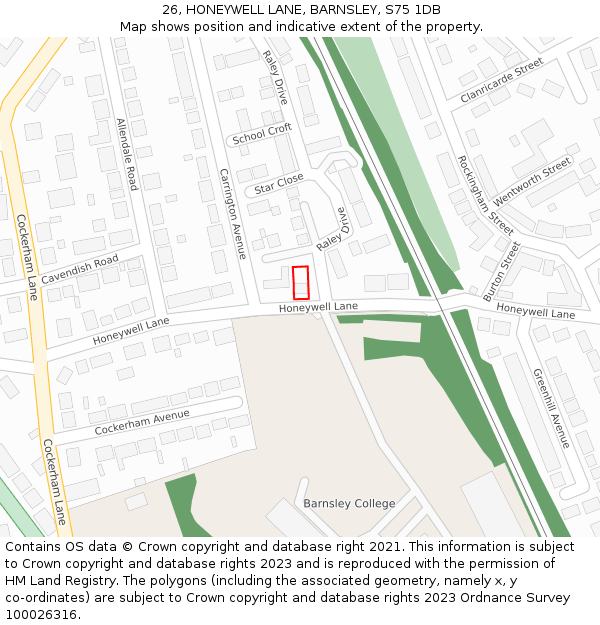26, HONEYWELL LANE, BARNSLEY, S75 1DB: Location map and indicative extent of plot
