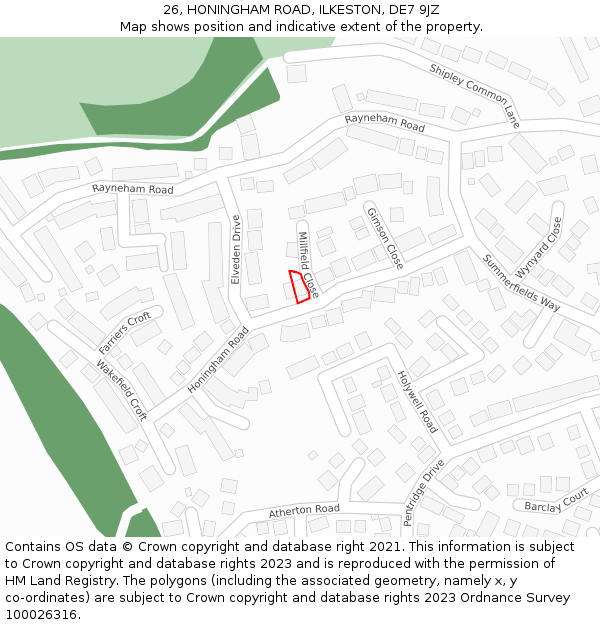 26, HONINGHAM ROAD, ILKESTON, DE7 9JZ: Location map and indicative extent of plot