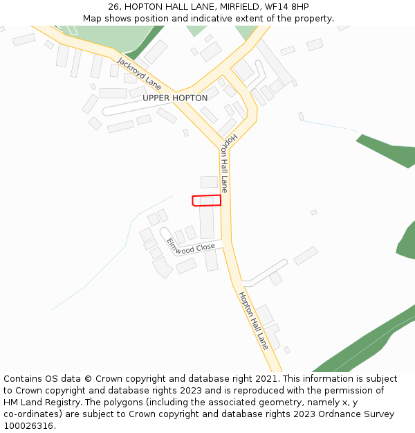 26, HOPTON HALL LANE, MIRFIELD, WF14 8HP: Location map and indicative extent of plot
