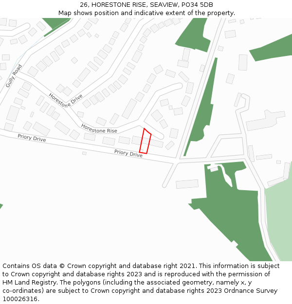 26, HORESTONE RISE, SEAVIEW, PO34 5DB: Location map and indicative extent of plot